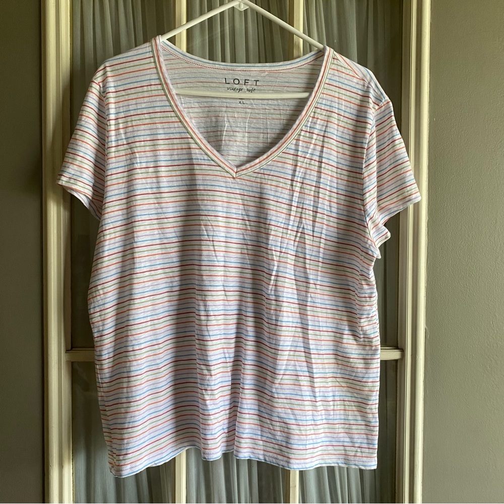LOFT Striped V-Neck Tshirt